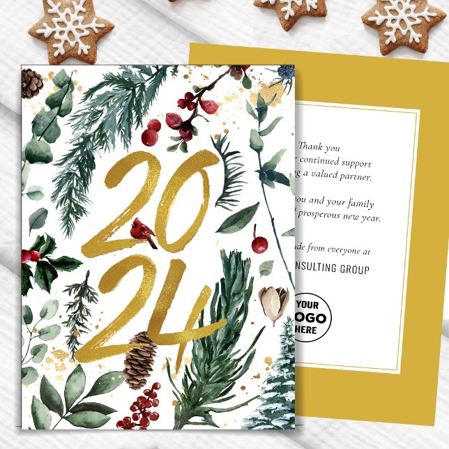 Tarjeta Festiva Navidades festivos Pine Bough Business Gold 2025 (Subido por el creador)