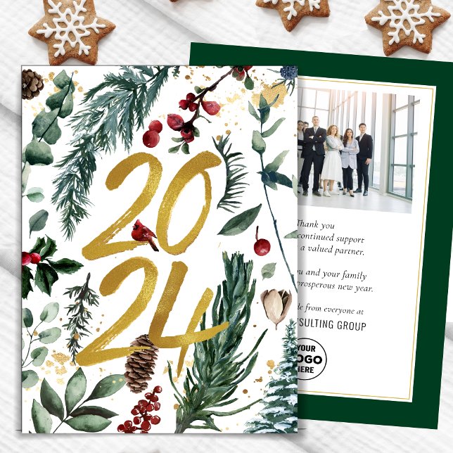 Tarjeta Festiva Navidades festivos Pine Bough Business Gold 2025 (Subido por el creador)