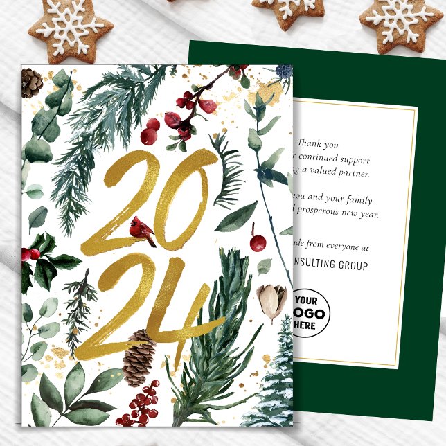 Tarjeta Festiva Navidades festivos Pine Bough Business Gold 2025 (Subido por el creador)