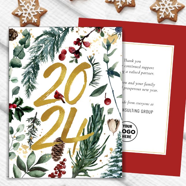 Tarjeta Festiva Navidades festivos Pine Bough Business Gold 2025 (Subido por el creador)