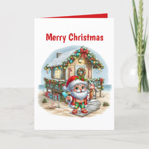 Tarjeta Festiva Navidades festivos playa Santa personalizable