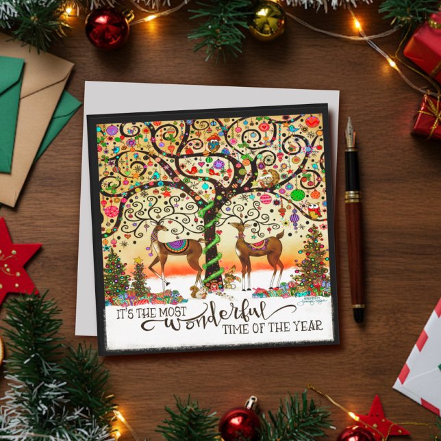 Tarjeta Festiva Navidades festivos reno cita maravillosa de tiempo (Subido por el creador)