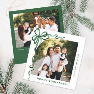 Tarjeta Festiva Navidades festivos sage Green Bow Ribbon 2 Photo
