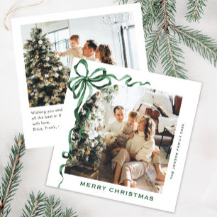 Tarjeta Festiva Navidades festivos sage Green Bow Ribbon 2 Photo