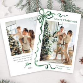 Tarjeta Festiva Navidades festivos sage Green Bow Ribbon 2 Photo