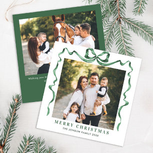 Tarjeta Festiva Navidades festivos sage Green Bow Ribbon 2 Photo