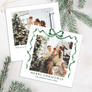 Tarjeta Festiva Navidades festivos sage Green Bow Ribbon 2 Photo