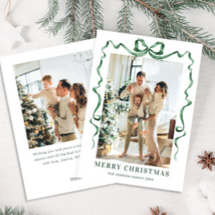 Tarjeta Festiva Navidades festivos sage Green Bow Ribbon 2 Photo