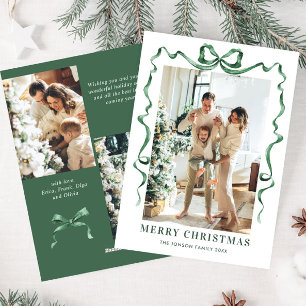 Tarjeta Festiva Navidades festivos sage Green Bow Ribbon 3 Photo