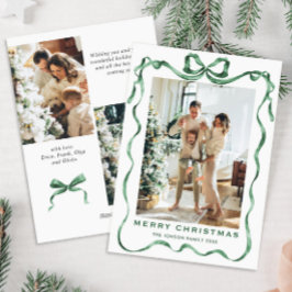 Tarjeta Festiva Navidades festivos sage Green Bow Ribbon 3 Photo