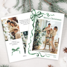 Tarjeta Festiva Navidades festivos sage Green Bow Ribbon 3 Photo