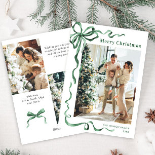 Tarjeta Festiva Navidades festivos sage Green Bow Ribbon 3 Photo