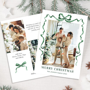 Tarjeta Festiva Navidades festivos sage Green Bow Ribbon 3 Photo