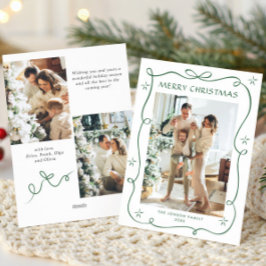 Tarjeta Festiva Navidades festivos sage Green Bow Ribbon 3 Photo