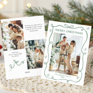 Tarjeta Festiva Navidades festivos sage Green Bow Ribbon 3 Photo