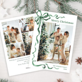 Tarjeta Festiva Navidades festivos sage Green Bow Ribbon 5 Photo