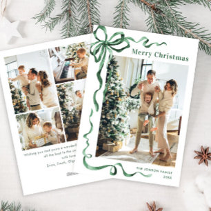 Tarjeta Festiva Navidades festivos sage Green Bow Ribbon 5 Photo