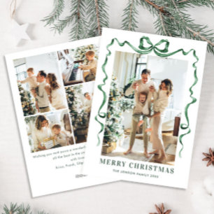 Tarjeta Festiva Navidades festivos sage Green Bow Ribbon 5 Photo