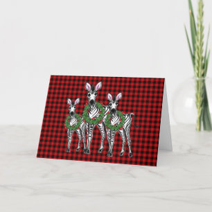 Tarjeta Festiva Navidades festivos Zebras, corona verde roja