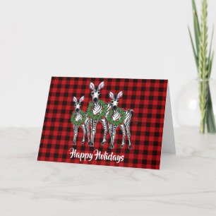 Tarjeta Festiva Navidades festivos Zebras, corona verde roja