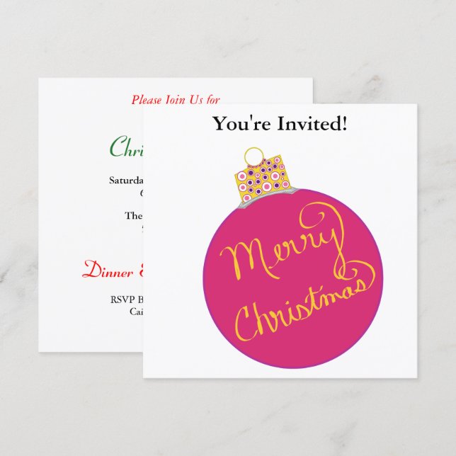Tarjeta Festiva Navidades Fiesta Bolas de ornamentos rosados (Anverso / Reverso)
