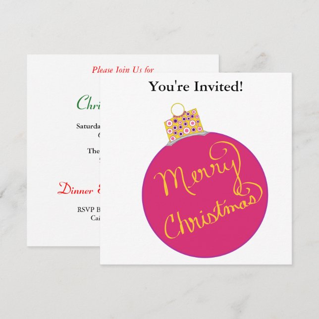 Tarjeta Festiva Navidades Fiesta Bolas de ornamentos rosados (Anverso / Reverso)