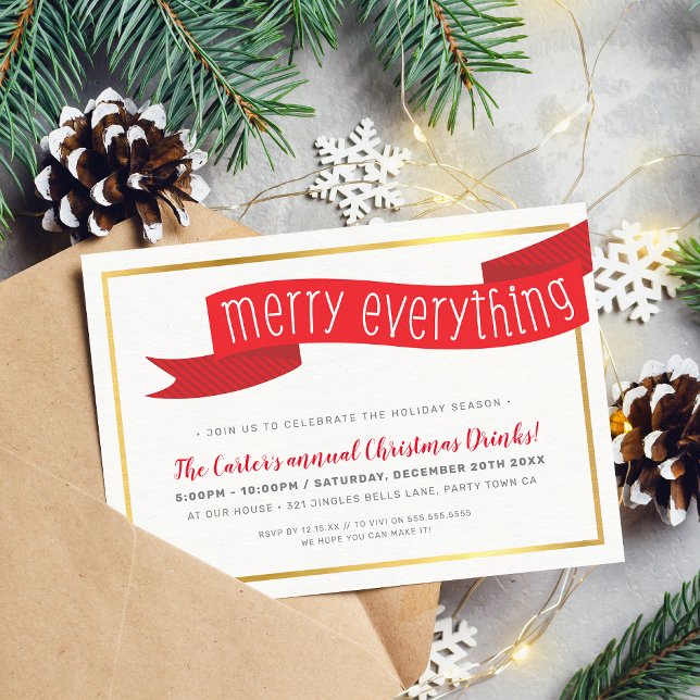 Tarjeta Festiva NAVIDADES FIESTA cinta roja moderna FELIZ TODO (Subido por el creador)