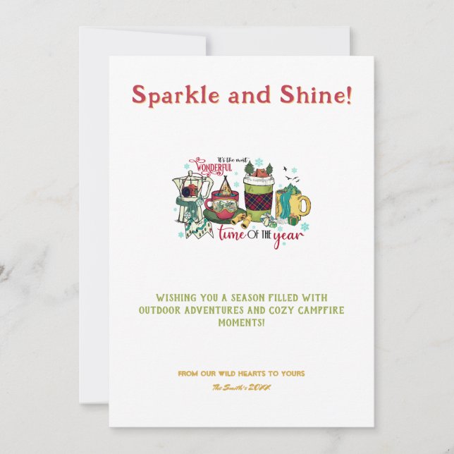 Tarjeta Festiva Navidades Fiestas beben camping al aire libre (Anverso)