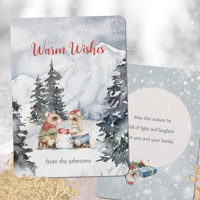 Tarjeta Festiva Navidades Fiestas del té de ratones cómodos (Cozy Mice Tea Party Christmas Holiday Card ©Susanne Sachers - Sunny Mind 🌞)