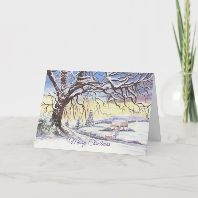 Tarjeta Festiva Navidades finales con una escena de invierno de Su (Anverso)