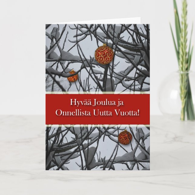 Tarjeta Festiva Navidades finlandeses con adornos de nieve (Anverso)