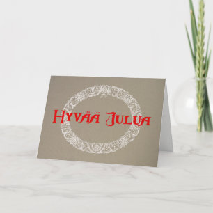 Tarjeta Festiva Navidades finlandeses escriben en burlap en blanco
