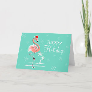 Tarjeta Festiva Navidades Flamingo Happy Holidays horizontal