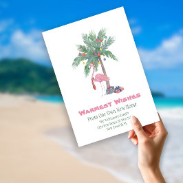 Tarjeta Festiva Navidades Flamingo Nuevos Deseos De Calor En Casa