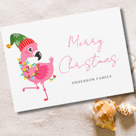 Tarjeta Festiva Navidades Flamingo Rosado