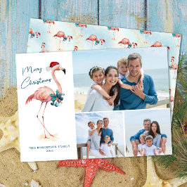 Tarjeta Festiva Navidades Flamingo Tropical Beach Photo