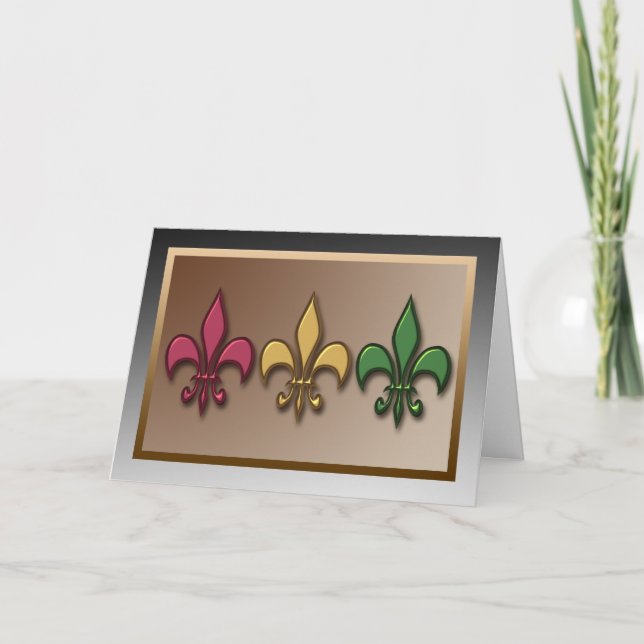 Tarjeta Festiva Navidades Fleur de Lis de estilo metálico moderno (Anverso)