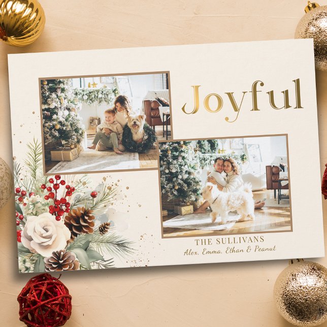 Tarjeta Festiva Navidades Floral Gold Joyful Textos 2-Foto (Subido por el creador)