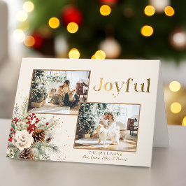 Tarjeta Festiva Navidades Floral Gold Joyful Textos 2-Foto