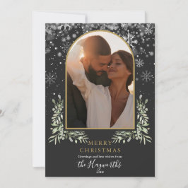 Tarjeta Festiva Navidades Floral Greenery Gold Arch Photo
