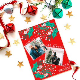 Tarjeta Festiva Navidades Floral hojas Navidades editables foto