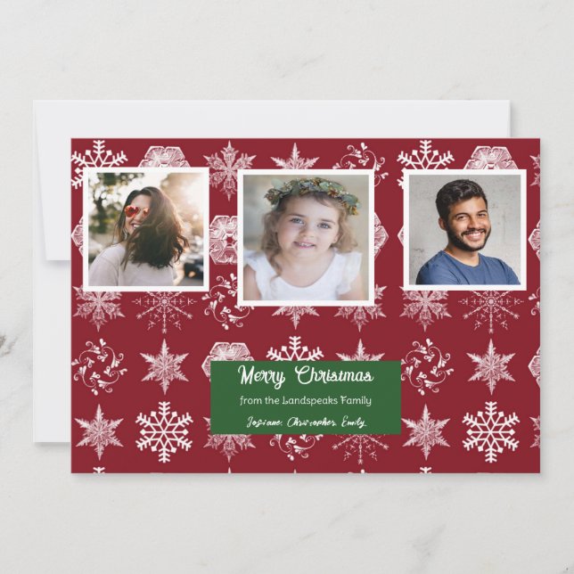 Tarjeta Festiva Navidades Floral Snowflakes Family Picture (Anverso)