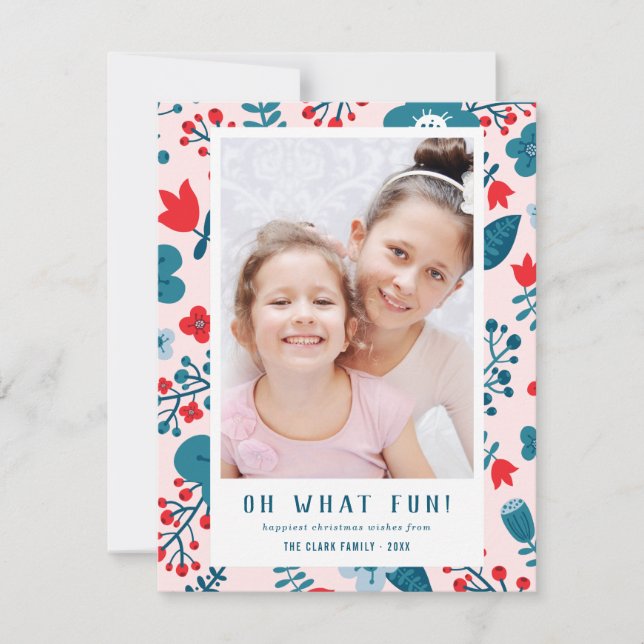 Tarjeta Festiva Navidades florales baratos escandinavos (Anverso)