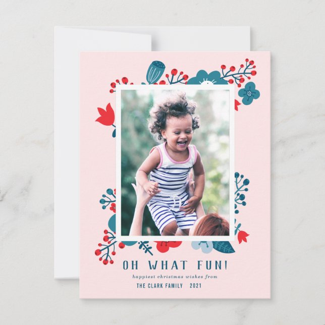 Tarjeta Festiva Navidades florales baratos escandinavos (Anverso)