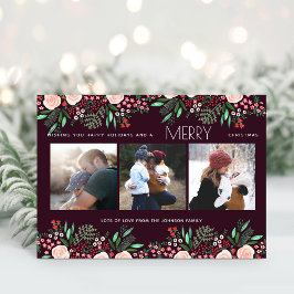 Tarjeta Festiva Navidades florales Bonitos Rosas Foto botánica