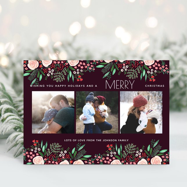 Tarjeta Festiva Navidades florales Bonitos Rosas Foto botánica (Subido por el creador)