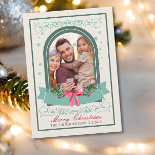 Tarjeta Festiva Navidades florales clásicos modernos