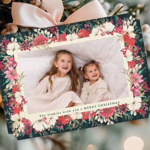 Tarjeta Festiva navidades florales clásicos y exuberantes vieira b