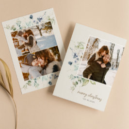 Tarjeta Festiva Navidades florales de acuarela de invierno Foto