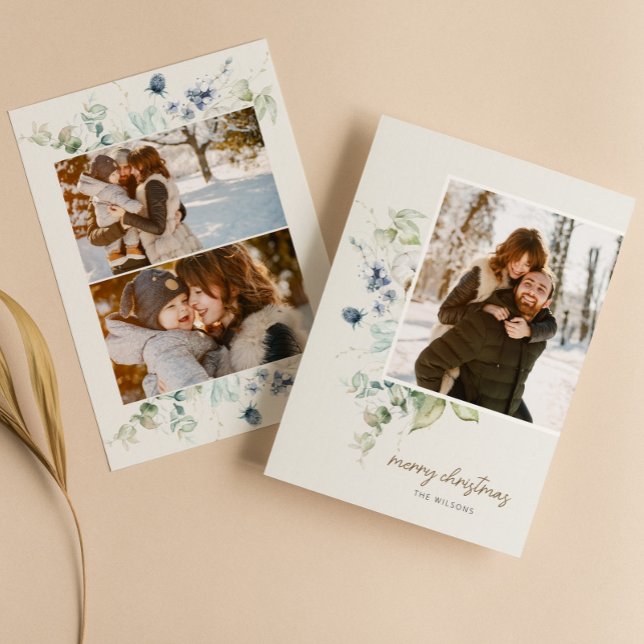 Tarjeta Festiva Navidades florales de acuarela de invierno Foto (Subido por el creador)